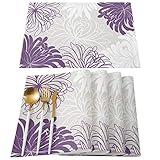 ARTSHOWING Platzdeckchen-Set, hitzebeständig, für Esstisch, Leinen, Tischsets, Blumenmuster, rechteckig, 30,5 x 45,7 cm, Chrysanthemen-Blume, Lila, Grau, Weiß, 4 Stück