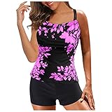 Tankini Verstellbarer Träger Split Badeanzug für Frauen Modest Badeanzüge Zweiteilige Loose Fit Bademode Bikini Set Swim Tank Top Bademode (Pink,XXL)