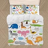 Fadaseo Tier Bettbezug Set, süßes Set aus Giraffe Zebra Schildkröte Kinderzimmer Baby Themen Cartoon Comic Print 3-teiliges Set bestehend aus 2 Kissenbezügen und 1 Bettbezug,M