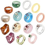 DONTHINKSO Ring aus Kunstharz, Acrylring, dicker Ring, Farbe Strass, Kunststoff, Harz, quadratisch, Retro-Stil, modischer Ring