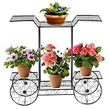 COSTWAY Pflanzenregal Metall, Blumenregal schwarz, Blumenständer mit 6 Ablagen, Pflanzenhalter für den Innen- und Außenbereich, Pflanzenständer Balkon Garten, Freistehender Blumenwag