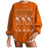 MOKBAY Weihnachten Pullover Damen of The Hoodie Damen Fleece Pullover Oversize Baumwolle Hoodie Damen Casual Weihnachten Print Rundhals Pullover Lose Sport Top