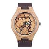 HOUSWEETY Personalisierte Bambus Uhren Foto Armbanduhr mit Foto und Text Gravur für Männer F