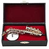 Miniatur-Altsaxophon, Miniatur-Altsaxophon, Zarte Vergoldete Mini-Instrumentenverzierung mit Etui, Ornamente, Musikinstrumente für Kinder, Dekorationsgeschenk