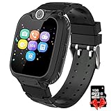 PTHTECHUS Kinder Spiel Smartwatch Telefon - Kinderuhr mit Rechner 7 Arten von Spiel Digitalkamera Wecker, Smart Watch mit Musik-Player, Geschenke für Jungen und Mädchen Studenten, Black