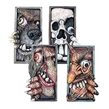 balikha 4X Monster Face Buchstütze Lugt auf Bücherregal Skulptur Dekoration Handwerk