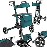 KESSER Rollator Aluminium Set, Leichtgewicht-Reiserollator mit Vollausstattung, 3-fach faltbar für Kofferraum klappbar Reise und Flug, Höhe verstellbar, Gurt, Stockhalter Gehwagen Laufhilfe G