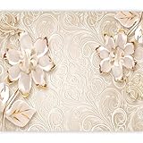 murando Fototapete Blumen 3D Effekt 200x140 cm Vlies Tapeten Wandtapete XXL Moderne Wanddeko Design Wand Dekoration Wohnzimmer Schlafzimmer Büro Abstrakt Ornament gold beige b-B-0655