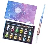 SIPLIV Glas-Stifte-Set, funkelnder Kalligraphie-Stift aus Kristallglas, Geschenkset mit 12 Tintenfarben, 1 Glas-Stift – R