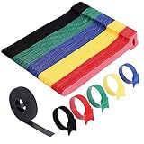 VoJoPi 100 Stück Klett Kabelbinder, 5 Bunt Wiederverwendbare Kabel Klettband mit Nylon, Kabelklett für Hause und Bü