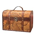 Schatzkiste Aufbewahrungsbox Retro Schmuckbox aus Holz mit ausreichend Platz und einem dekorativen Schloss für Armband, Halskette, Ohrring