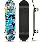 Outify Skateboard für Anfänger Mädchen Jungen, 31 Zoll Komplettes Standard Skateboard für Kinder Teens Erwachsene, 8 Lagen Ahorn Double Kick Deck Concave Cruiser Trick Skateboard für Sport im F