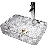ZCM-JSDS Modern Waschbecken Gehärtetes Glas Aufsatzwaschbecken, Transparente Farbe RautenföRmiges Kristallglas Waschschale Waschtisch Handwaschbecken, Für Badumb