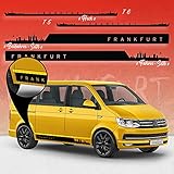 Auto-Dress® Seiten-Streifen Aufkleber Set/Dekor passend für VW T4, T5 & T6 Bus in Wunschfarbe - Motiv: Skyline Stadt Frankfurt Original (161 Grass, Kurzer Radstand)