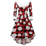Kleid Damen, Kleid Damen Elegant, Kleider Damen Festlich, Damen Vintage Weihnachten Swing Prom Party Cocktailkleid Kragen Cosplay Rot Kariert Drapierte Fischschwanz V