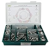 Sortiment M8 DIN 933 Edelstahl A2 (V2A) Sechskantschrauben mit Gewinde bis Kopf - Set bestehend aus Schrauben, Unterlegscheiben (DIN 125, 127, 9021) und Muttern (DIN 934, 985) - 340 T