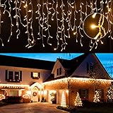 EINFEBEN LED Eisregen 600LEDs 15m LED Lichterkette Außen&innen LED Lichterkettenvorhang mit 8 Modi, IP44 Wasserdicht Deko für Weihnachten, Partydekoration, Innenbeleuchtung, Warmweiß