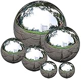 Edelstahl Gazing Ball, 6 Stück 50-150mm Spiegelpolierte Hohlkugel Reflektierende Gartenkugel Schwimmende Teichkugeln Nahtlose Gazing Globe für Haus Garten Ornament Dek