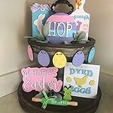Oster-Tablett-Dekorationen Bauernhaus Happy Easter Tiered Tray Decorations Mini Holzdekor Frühling Ostern GNOME Bunny 3D Schilder Bunte Ostereier Holzblock Home Küche Ornamente S