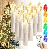 Einfeben 30 Stück RGB LED Weihnachtskerzen Kabellos mit Fernbedienung Timer Dimmbar, Warmweiß LED Kerzen Weihnachtsbaum für Weihnachtsbaum Hochzeit Geburtstags Dek