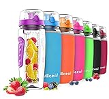 willceal Wasserflasche mit Fruchteinsatz 945 ml –Hochwertig und beständig – Groß, BPA-frei, aus Tritan – Aufklappbarer Deckel mit Tragegriff – Auslaufsicheres Desig