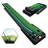 Qdreclod Golfmatte Puttingmatte Golf Indoor Büro Outdoor für zu Hause Büro Golf Übungsmatte Golf Puttingmatten Golf Putting Trainer Matte mit Auto Ball Return Funktion 3 * 0.3 M Golfübungsg