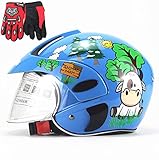 FQXM Kindermotorradhelm, Outdoor-Sporthelm, Kinderrad-Roller-Motorrad-Helm und Handschuhe, Jungen und Mädchen, geeignet für 3-8 Jahre alt,B