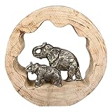 CASABLANCA GmbH & Co. KG modernes Wohndesign Dekofigur Indoor - Gilde Alu + Mangoholz Elefantenmutter - Skulptur Statue Dekoration W