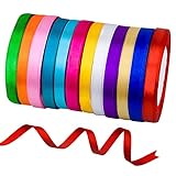 Wandefol Satinband Seidenbänder Seidenband Schleifenband Hochzeit Satinband Satin Geschenkband Stoffband zum Basteln und Geschenk Verpacken,12 Farben, 22m x 1
