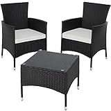 TecTake 800566 Poly Rattan Gartenset | 2 Stühle und Kleiner Tisch mit Glasplatte | Robustes Gestell aus Stahl - Diverse Farben - (Schwarz | Nr. 402862)