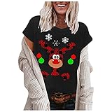 Damen Langarmshirt Damen Sexy Blusen Tunika Oversize Top Tops Leichter Rundhals Pullover Damen T-Shirt Langer Pullover mit Print Langpullover Damen XXL T-Shirt Damen Lang(Black, XXL)