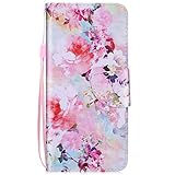 Hpory Kompatibel mit Sony Xperia XA3 Hülle, Sony Xperia XA3 Handyhülle Foto Muster PU Leder mit Standfunktion Kartenfächer Geldbörse Wallet Case Schutzhülle Tasche + 1 x Hpory Stylus - Blüte Pink