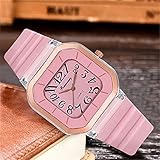 Silikon Damenuhr Neuer Damenmode-Silikagel-Gürtel mit simulierter Quarz-Rechteckuhr Damen Uhr Analog Quarz Armbanduhr Blumenmuster Zifferblatt mit Lederarmband Wasserdicht Mode Uhr für M