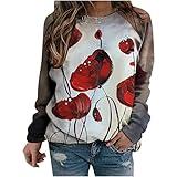 Jinkulya Damen Blumen Sweatshirt Lose Pullover Langarm Rundhals Tops Casual Tunika Bluse T Shirts Print Sweatshirts Langarmshirt Damen Tshirt Ob