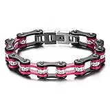 BOBIJOO JEWELRY - Armband Frau-Mann-Edelstahl-Silber-Schwarz-Pink Strass Kette Motorrad Bike Bik
