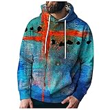 Herren Herbst und Winter Sport Sweatshirt Neuheit Gedruckt Langarm Kapuze Sport Sweatshirts Hoodie Top mit Tasche, blau, XXL