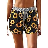 Xinlu Damen Sommer Lady Loose Sonnenblumenhose Tasche Druck Shorts Hosen Home Hot Pants, Schwarz , M