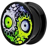 Piersando Ohr Plug Piercing Kunststoff Motiv Comic Picture Flesh Tunnel Ohrplug mit Horror Yin Yang Auge Schwarz 14