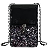 RWXCOW Kleine Handy Umhängetasche Glitzer Damen Kette Handytasche zum Umhängen Bling Schultertasche Leder Crossbody Mode Brieftasche Frau Phone Tasche für iPhone 13/13Pro/12/11/X Handy bis zu 6.5''