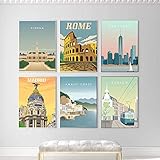 Nordic Vintage Travel Cities New York Poster Rom Wien Zürich Schweiz Landschaft Kunst Leinwand Malerei Wandbild Wohnkultur 30x40cmx6 Kein R