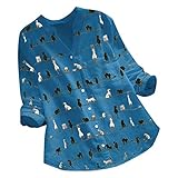 CEFGR Damen V-Ausschnitt Kariert Bluse 3/4 Ärmel Kurzarm Tasten Tunika Tops Langshirt Stehkragenbunte Tunika Gelbe Bluse Leinenb
