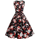 Alwayswin Damen 1950er Vintage Cocktailkleid Weihnachten Kleid Rundhals Print Langarm Rockabilly Kleid Saum Weihnachtskleid Retro Bedrucktes Partykleider Audrey Hepb