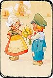 ERMUHEY The Funny Little Dutch Boy & Girl Holland Niederlande Vintage Retro Poster Wanddekoration Haus Garten Büro Bar Club Fashion Home Wall Decor Man Cave Blechschild 30 x 20