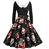 Weihnachten Kleid Damen Miss Santa Claus Weihnachtskleider Partykleid Weihnachtskleid mit Hirsch-Muster Aufdruck Unregelmäßiges Festliches Partykleid Plüsch V-Kragen Weihnachtsmann S