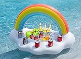 FUNOVA Aufblasbare Regenbogen Wolke Getränkehalter im coolen Rettungsring Schwimmende Getränke Salat Obst Servier Bar Pool Party Zubehör Sommer Freizeit Becher Wasser Spaß Dek