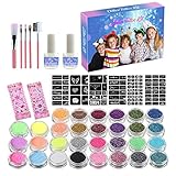 WUSHUN Glitzer Tattoo Set, Glitzertattooset, Hautfreundlich Temporäre Glitzer Make Up Kit Für Kinder, Mädchen, Erw