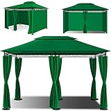 KESSER® - Pavillon 3x4m inkl. Seitenwände mit Reißverschlüsse, Eckig Festzelt Partyzelt Gartenlaube Gartenzelt Luxus Gartenpavillon UV-Schutz 50+, Grü