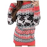 tohole Weihnachtskleid Party Kleider Weihnachts Drucken Oberteile Langarmshirt Hoodie Mini Pullover Kleid Sweatshirt Weihnachtsp