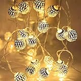 Marokkanische LED-Lichterkette, 3 Meter lang mit /20 warmweißen LED-Lichterketten für Hochzeiten, Familienweihnachtsdekoration, kugelförmige orientalische Goldlichterkette.(Farbe golden)