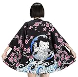 DOVWOER Damen Lose Kimono mit Japanisches Muster 3/4 Arm Cover up Leichte Jack